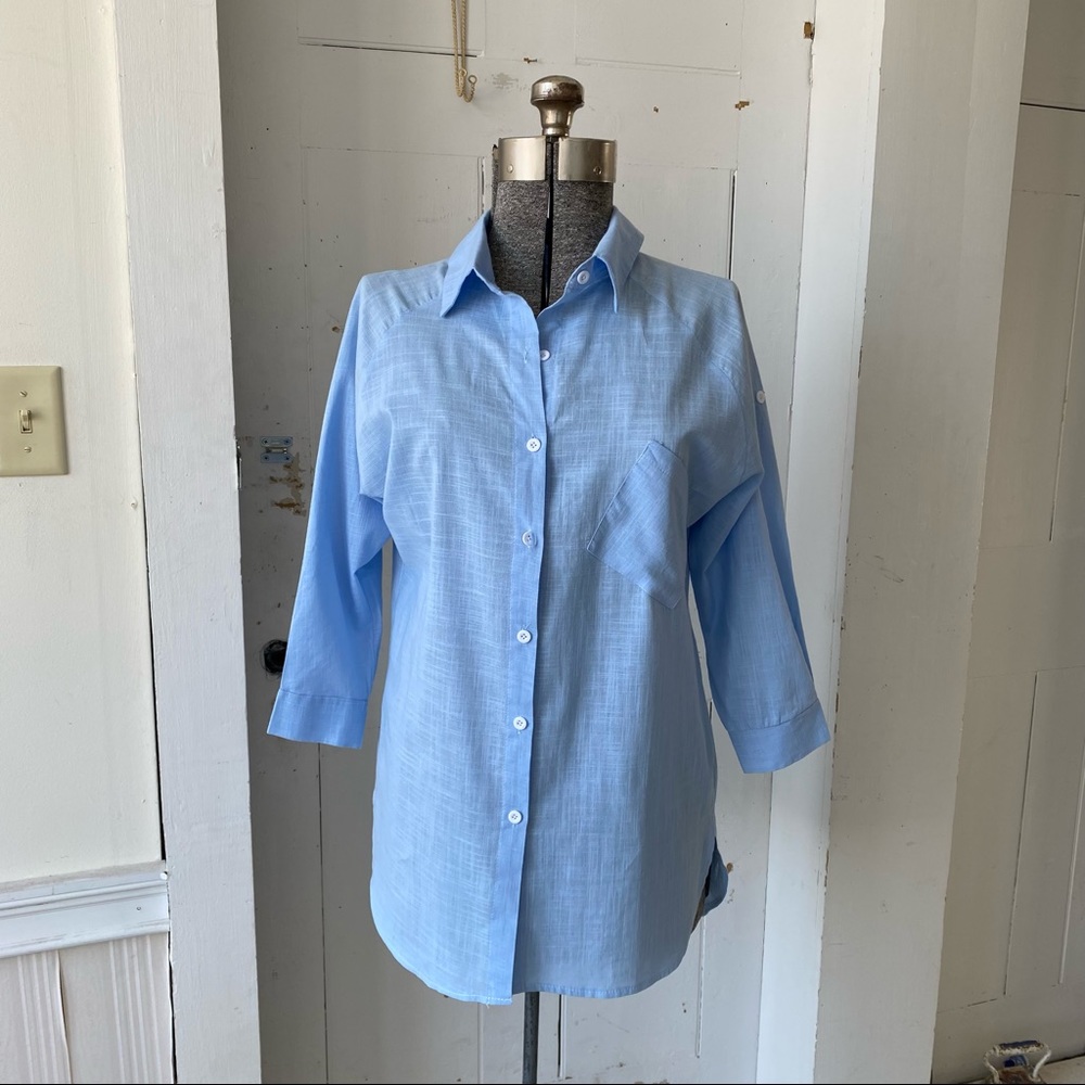 Nord Linen Tailored Boyfriend Button down Shirt Top Blouse
